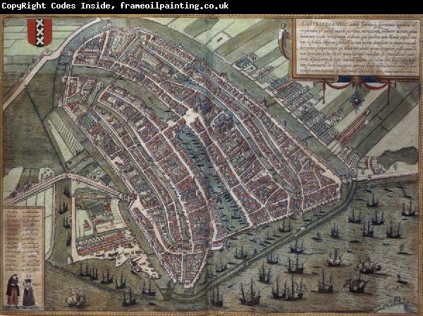 REMBRANDT Harmenszoon van Rijn Map of Amsterdam from Civitates Orbis Terrarum by Georg Brau and Frans Hogenburg